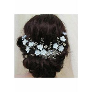 Accesoriu de par - argintiu - cu floricele bleu si perle - Thia C11 - imagine
