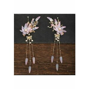 Set 2 accesorii par - aurii - cu flori mov - pietre si lanturi - Helga C7 - imagine