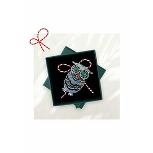 Brosa argintie - forma de bufnita - cu snur de martisor si cutiuta cadou - Aliana imagine