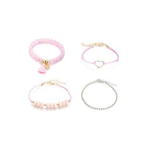 Set 4 bratari aurii - cu margelute roz - Trisha C2 - imagine
