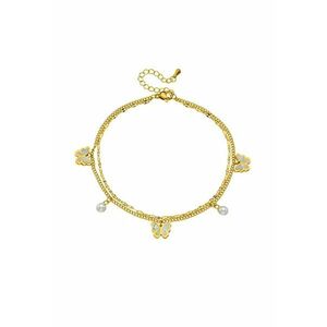 Bratara de picior - aurie - din otel inoxidabil - suflata cu aur 18k - cu fluturasi si perle - Abbie C4 imagine