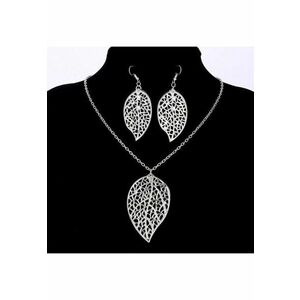Set colier si cercei - argintiu - forma de frunze - Kadia C12 - imagine
