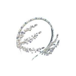 Accesoriu de par argintiu - cu frunzulite laterale - cristale si perle - Bartha C2 imagine