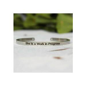 Bratara argintie - ajustabila - gravata She is a Work in Progress P10 - imagine