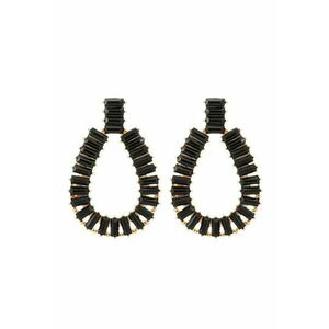 Cercei aurii - ovali - cu pietre negre - Hanna C7 - imagine