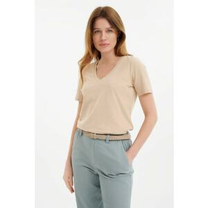 Tricou de bumbac cu decolteu in V imagine