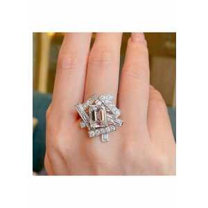 Inel argintiu - forma abstracta - cu pietre din zirconiu - Maide C4 - 6 (circumferinta: 51.9 mm) imagine