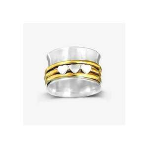 Inel argintiu - lat - cu model in relief - inimioare si cercuri aurii - Nemo C2 - 9 (circumferinta: 59.5 mm) imagine