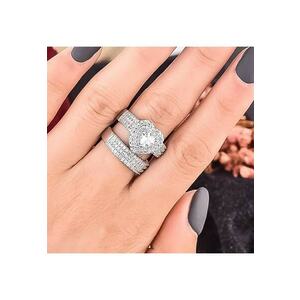 Set 2 inele argintii - cu pietre din zirconiu - Folke C1 - 6 (circumferinta: 51.9 mm) imagine