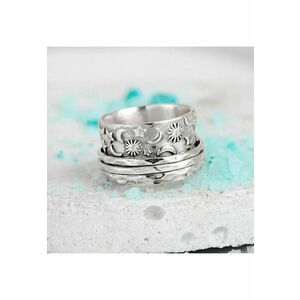 Inel argintiu - lat - cu model in relief - soare - stele si luna - Nelly C2 - 8 (circumferinta: 57 mm) imagine