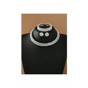 Set colier choker - bratara si cercei - argintiu - cu pietre - Jasmin C18 imagine