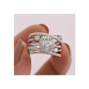 Inel argintiu - in straturi multiple - cu pietre din zirconiu - Renata C28 - 6 (circumferinta: 51.9 mm) imagine