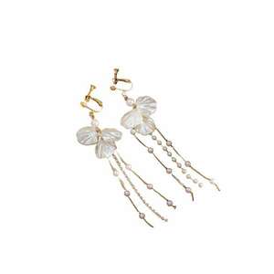 Cercei aurii - lungi - cu clips - flori si perle - Samson C3 - imagine