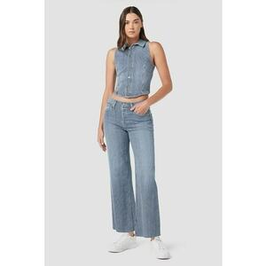 Pantaloni din denim cu talie înaltă și imprimeu în dungi imagine