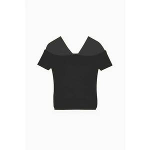 Tricou cu mânecă scurtă decolteu în V și partea superioară fabricată din tul imagine