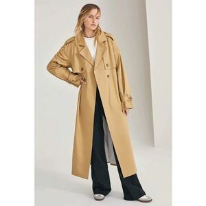 Palton supradimensionat cu cordon in talie si captuseala in dungi imagine