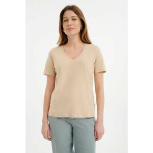 Tricou de bumbac cu decolteu in V imagine
