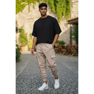 Pantaloni de trening cargo crem conici Y302 O3-4.3 imagine