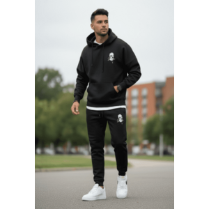 Trening barbati slim fit negru Pantaloni + Hanorac vatuit RM58 i15-4 imagine