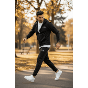 Trening barbati slim fit negru Pantaloni + Hanorac vatuit RM60 D11-2 imagine