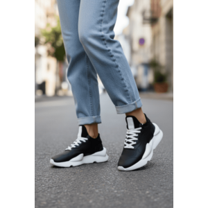 Adidasi dama negri cu alb casual inalti H9 imagine