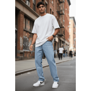 Blugi barbati baggy albastri 11081 H8-3 imagine