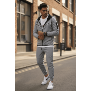 Trening barbati slim fit gri Pantaloni + Hanorac RM09 D2-5.4 imagine