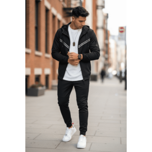 Trening barbati slim fit negru Pantaloni + Hanorac RM09 23-4.2 imagine