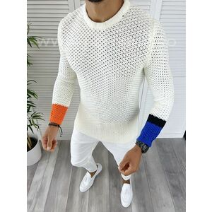 Pulover barbati gros alb slim fit T3585 110-4 imagine