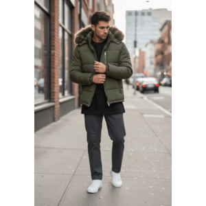 Geaca barbati groasa de iarna kaki 2555 T11-2 imagine