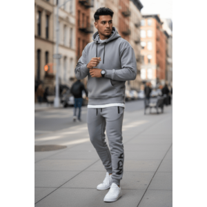 Trening barbati slim fit gri Pantaloni + Hanorac vatuit RM57 i18-5.3 imagine