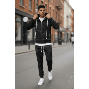 Trening barbati slim fit negru Pantaloni + Hanorac RM35 100-2.1 imagine