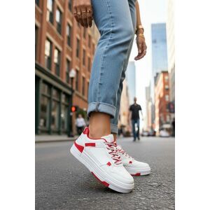 Adidasi dama casual albi cu rosu 8002 imagine