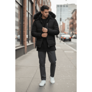 Geaca barbati groasa de iarna imblanita neagra 2555 imagine