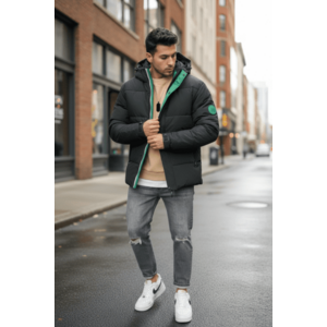 Geaca barbati groasa de iarna neagra 4400 imagine