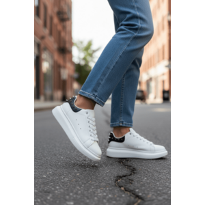 Adidasi dama albi cu negru casual 6626 imagine