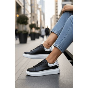 Adidasi dama negri cu alb casual 6626 imagine