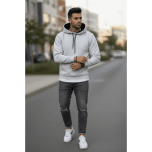 Hanorac barbati slim fit gri deschis 13411 D9-4 imagine