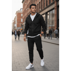 Trening barbati slim fit negru Pantaloni + Hanorac 5031 i10-2 imagine