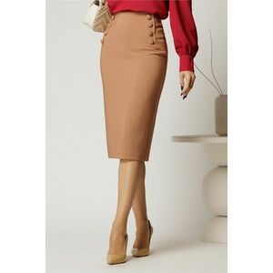 Fusta LaDonna midi office din stofa camel cu nasturi decorativi imagine