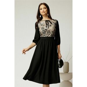 Rochie midi neagra din triplu voal in clos cu bust bej din dantela imagine