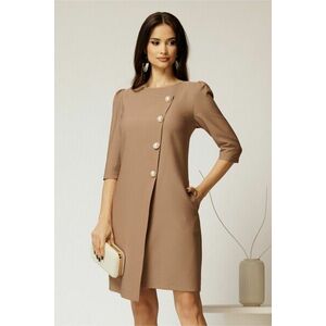 Rochie office din stofa bej cu nasturi perlati imagine