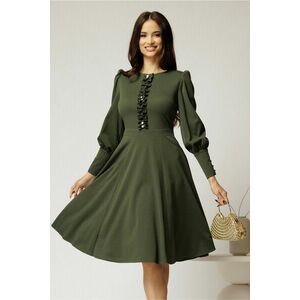Rochie DY Fashion verde eleganta cu volan incretit pe bust si nasturi bijuterie imagine