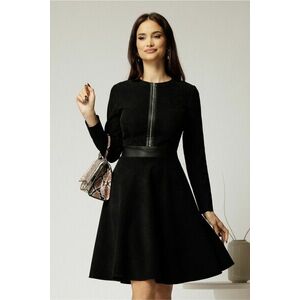 Rochie DY Fashion din stofa velur neagra cu fermoar metalic decorativ și inserții din piele imagine