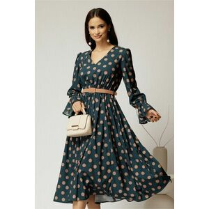 Rochie DY Fashion midi din voal turcoaz cu buline si curea in talie imagine