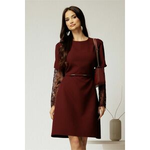 Rochie scurta bordo cu maneci din dantela si curea in talie imagine