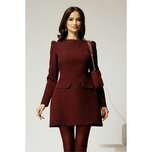 Rochie scurta bordo cu aplicatii la decolteu imagine