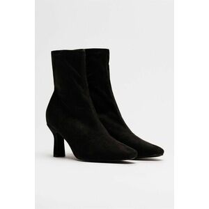 Botine elegante negre din material textil catifelat imagine