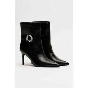 Botine negre din piele ecologica cu toc subtire si accesoriu imagine