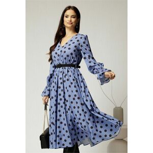 Rochie DY Fashion midi din voal bleu cu buline si curea in talie imagine